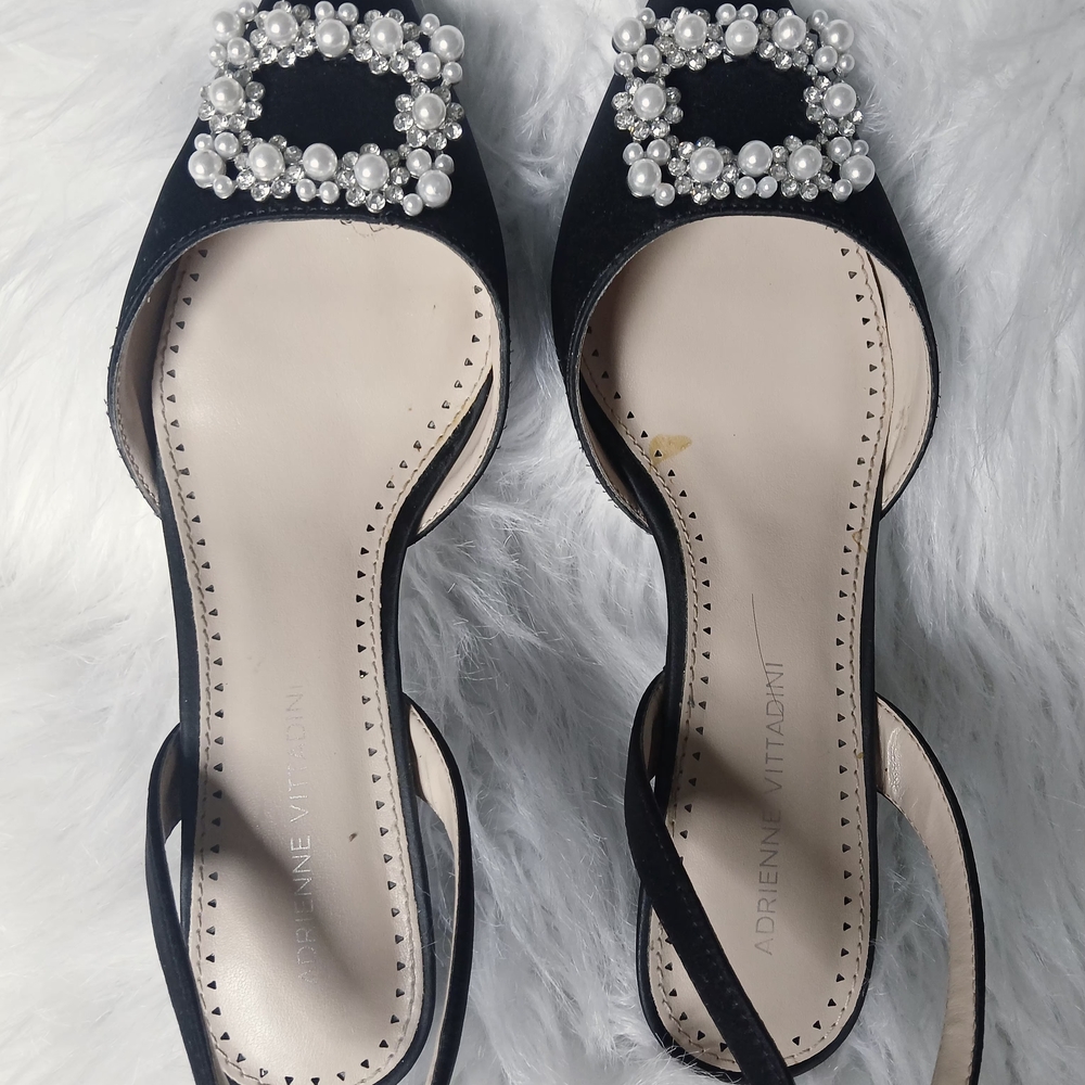 Adrienne Vittadini Black Heels with Pearl Accents